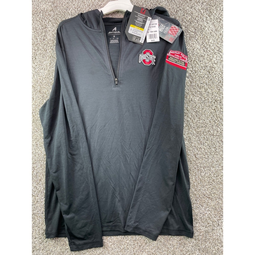 Antigua Tidy QZ Hoodie Mens Small Black NEW Quarter Zip Ohio State Chicago Cubs